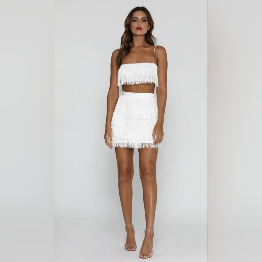 Micas Fringed Top Skirt Set